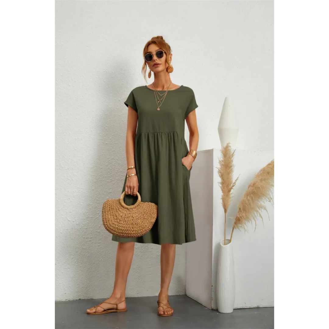 Clara | Women's Relaxed Cap Sleeve Midi Dress with Pockets