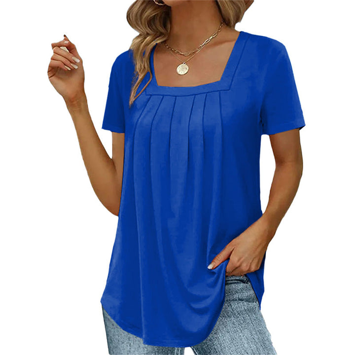 Cora | Women's Square Neck Pleated Short Sleeve Top