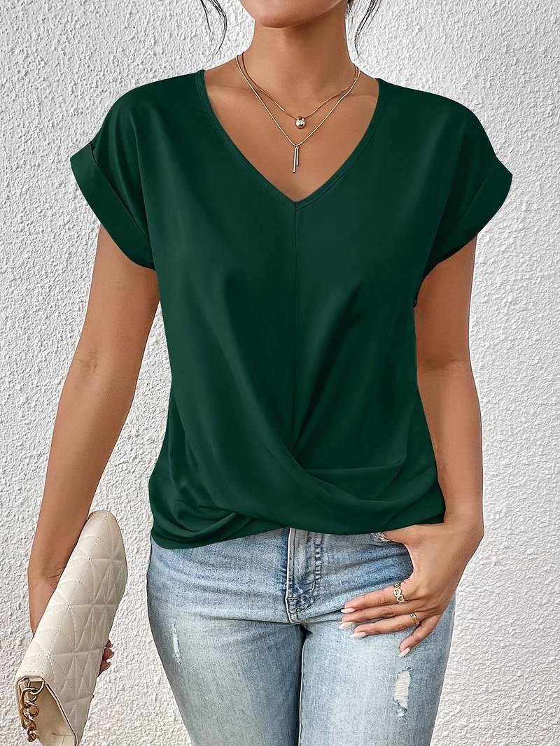 Aria | Women's V Neck Twist Front Short Sleeve Top