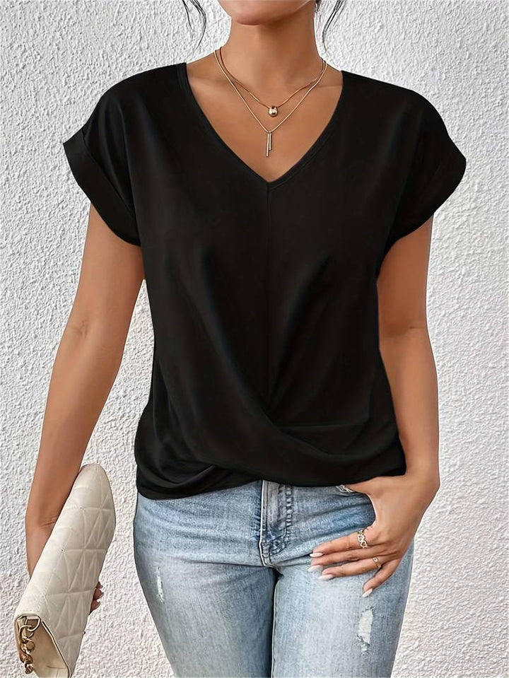 Aria | Women's V Neck Twist Front Short Sleeve Top