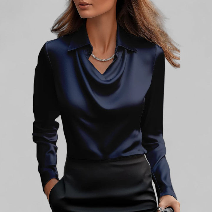Celine | Women's Draped Satin Long Sleeve Blouse