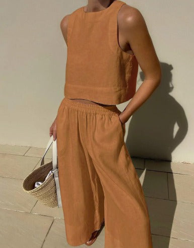 Sienna | Women's Linen Crop Top & Wide-Leg Pant Set