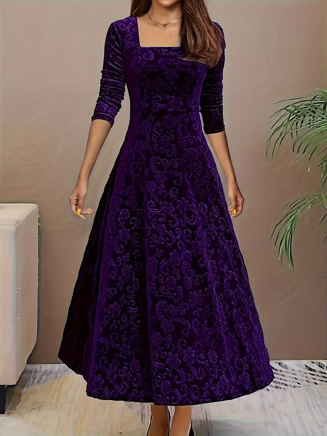 Isabella | Women's Velvet Embroidered Maxi Evening Gown