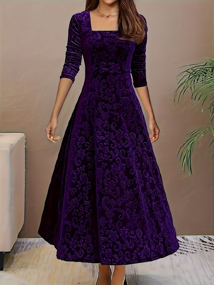 Isabella | Women's Velvet Embroidered Maxi Evening Gown
