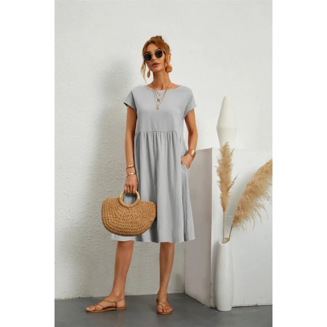 Clara | Women's Relaxed Cap Sleeve Midi Dress with Pockets