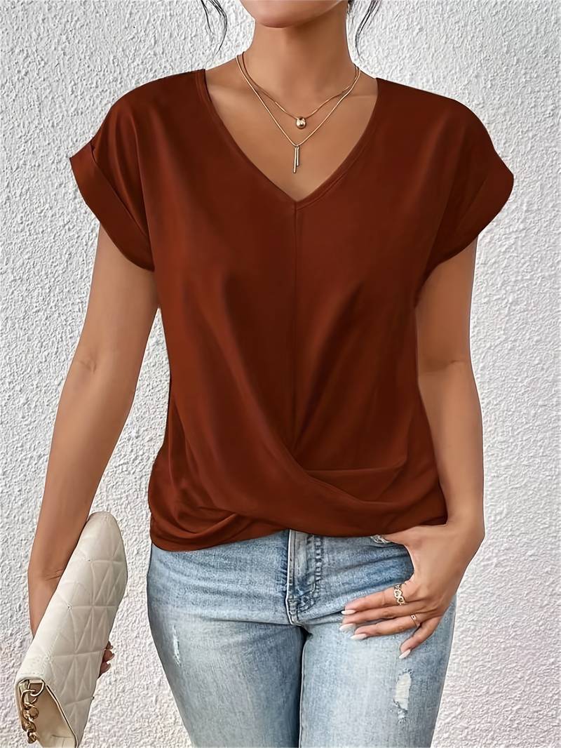 Aria | Women's V Neck Twist Front Short Sleeve Top