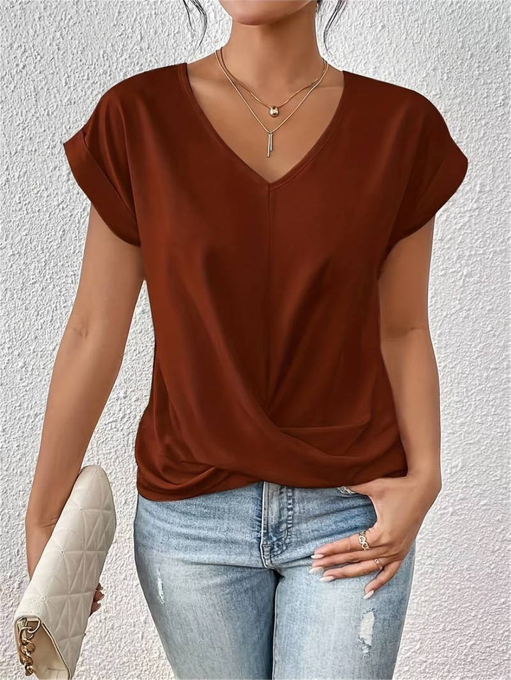 Aria | Women's V Neck Twist Front Short Sleeve Top