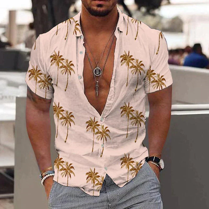 Kai | Men's Tropical Palm Print Short Sleeve Shirt