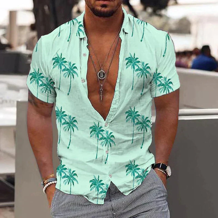 Kai | Men's Tropical Palm Print Short Sleeve Shirt