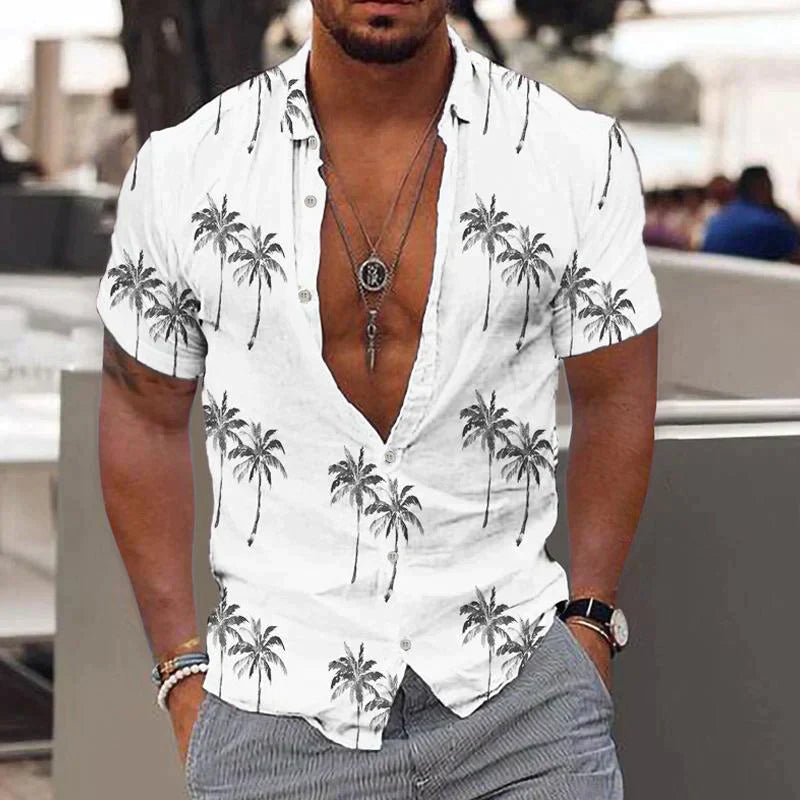 Kai | Men's Tropical Palm Print Short Sleeve Shirt