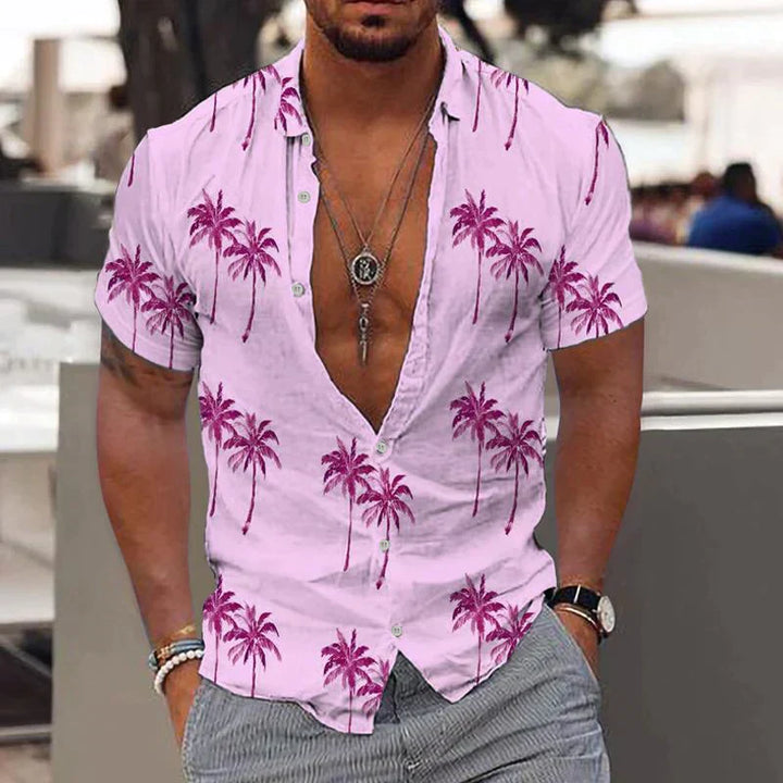 Kai | Men's Tropical Palm Print Short Sleeve Shirt