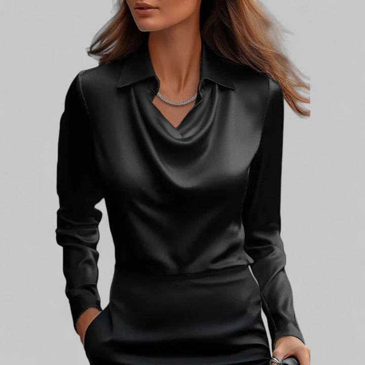 Celine | Women's Draped Satin Long Sleeve Blouse