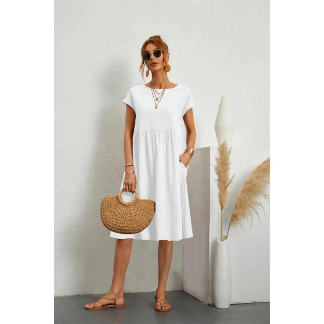 Clara | Women's Relaxed Cap Sleeve Midi Dress with Pockets