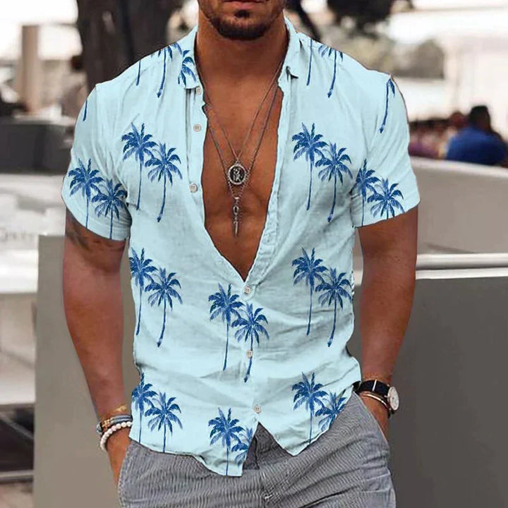 Kai | Men's Tropical Palm Print Short Sleeve Shirt