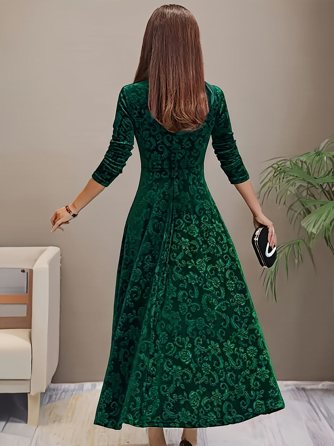 Isabella | Women's Velvet Embroidered Maxi Evening Gown
