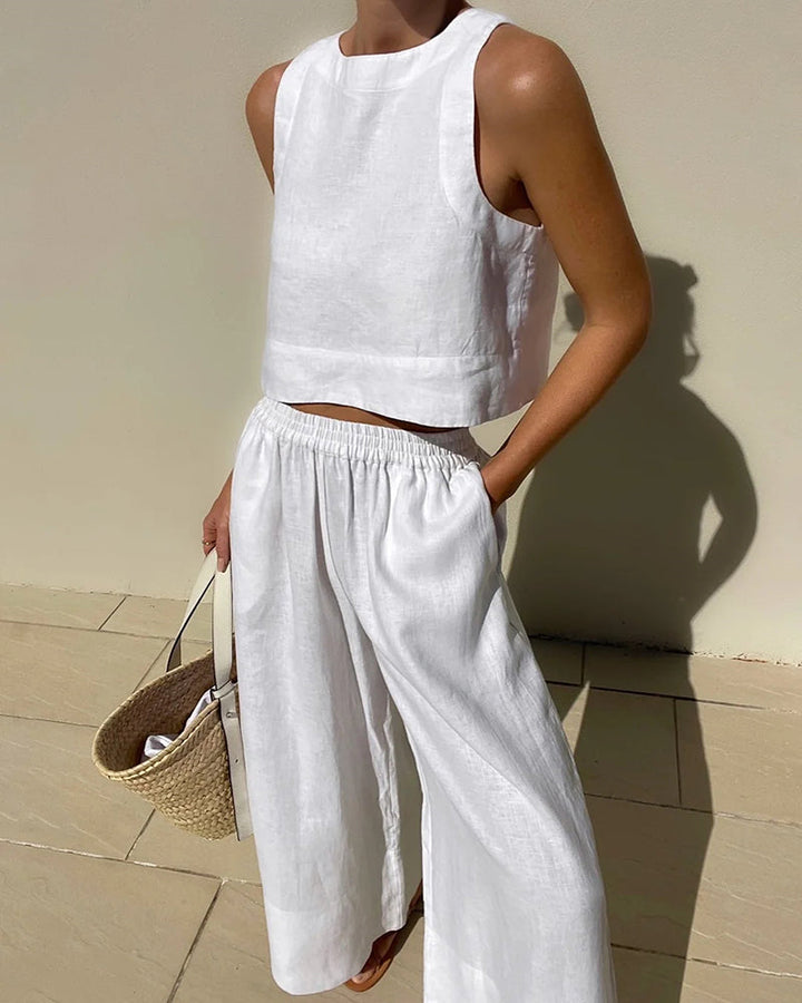 Sienna | Women's Linen Crop Top & Wide-Leg Pant Set