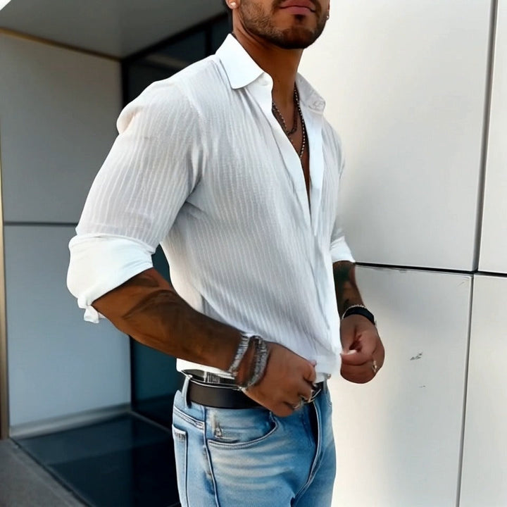 Theo | Men's Ribbed Slim Fit Linen Shirt