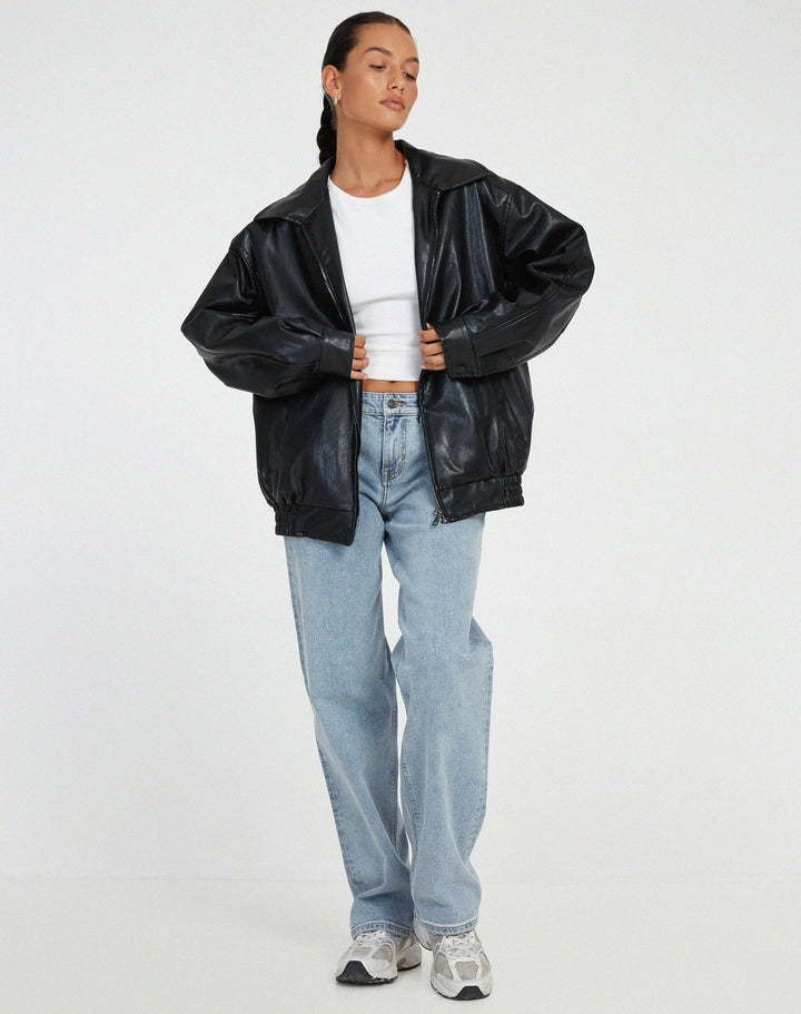 Vera | Women's Oversized Faux Leather Bomber Jacket