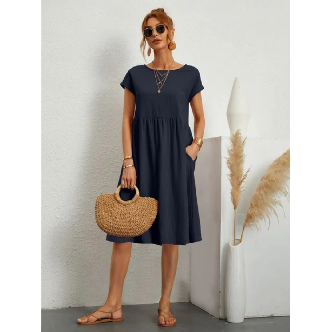 Clara | Women's Relaxed Cap Sleeve Midi Dress with Pockets
