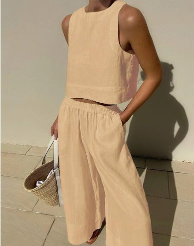 Sienna | Women's Linen Crop Top & Wide-Leg Pant Set