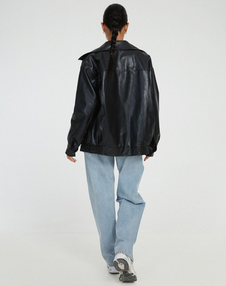 Vera | Women's Oversized Faux Leather Bomber Jacket