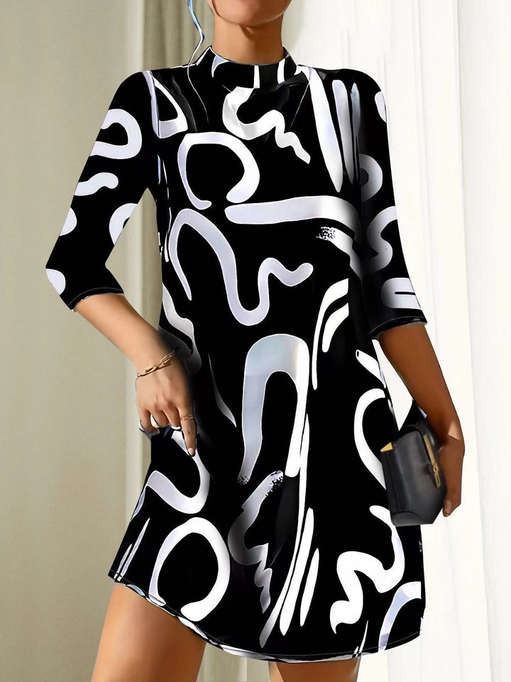 Freya | Women's Abstract Print High Neck Midi Dress