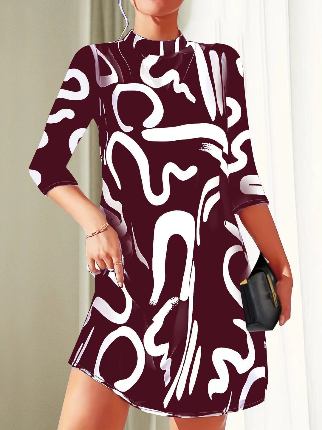 Freya | Women's Abstract Print High Neck Midi Dress