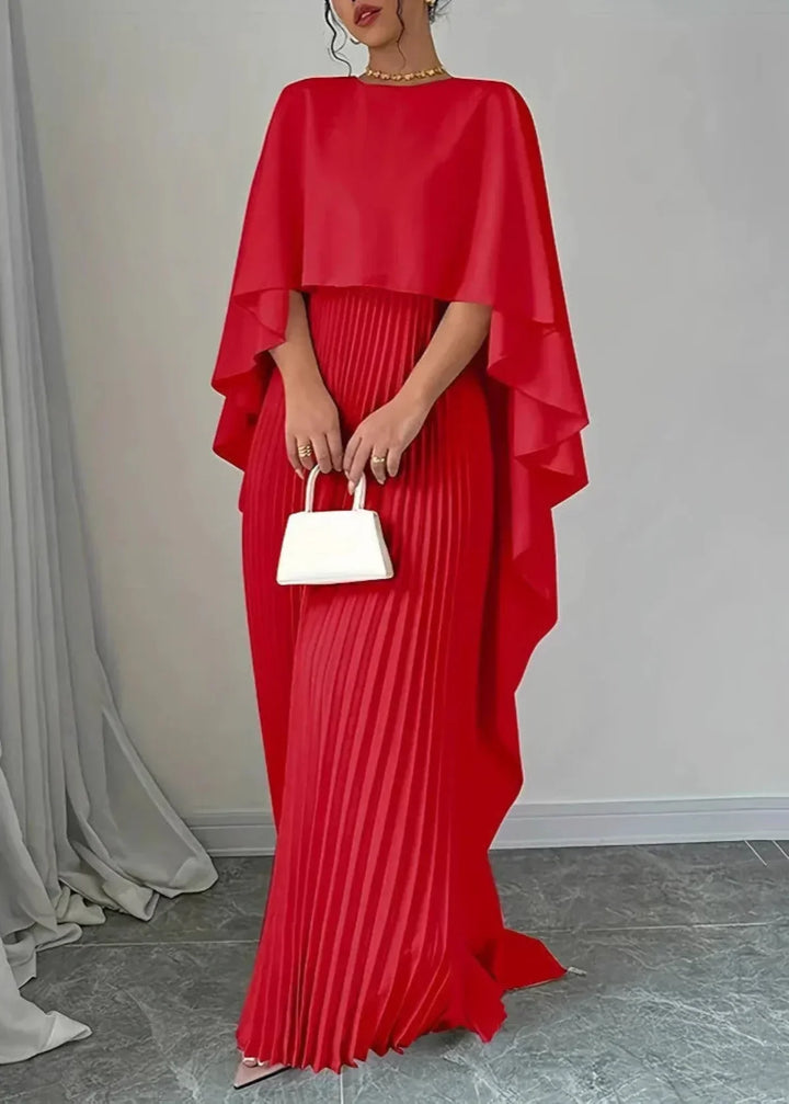 Serena | Women's Pleated Maxi Dress with Cape Sleeves