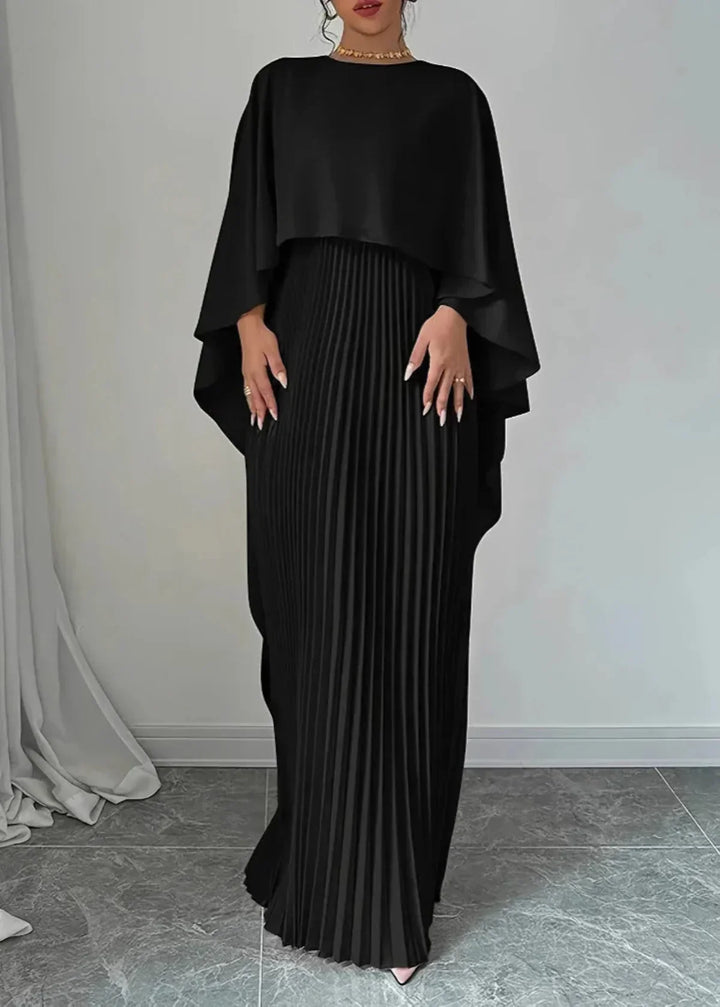 Serena | Women's Pleated Maxi Dress with Cape Sleeves