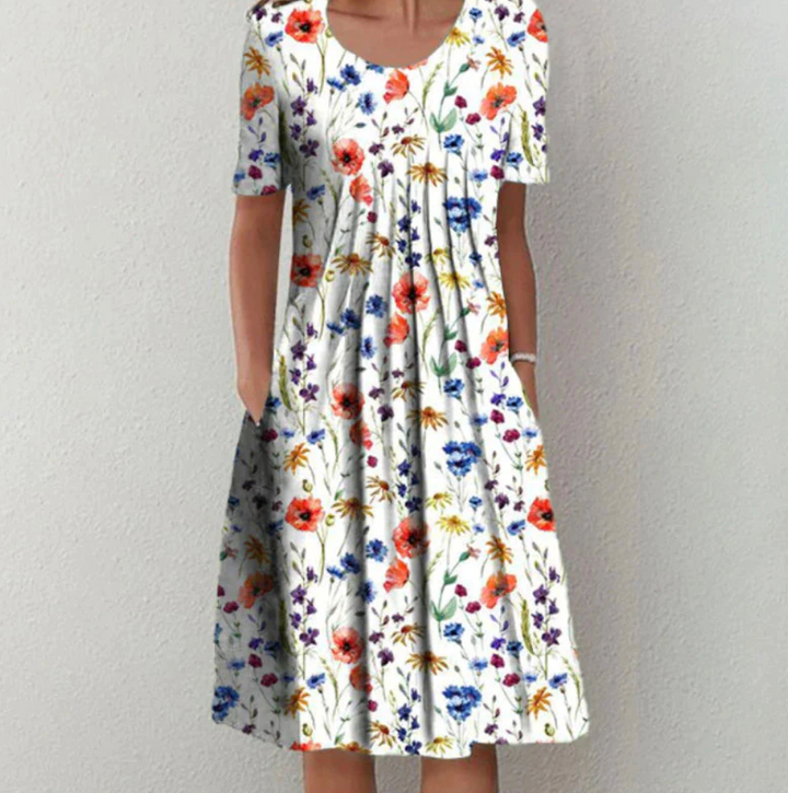 Aria | Women's Floral Print Pleated A-Line Summer Dress