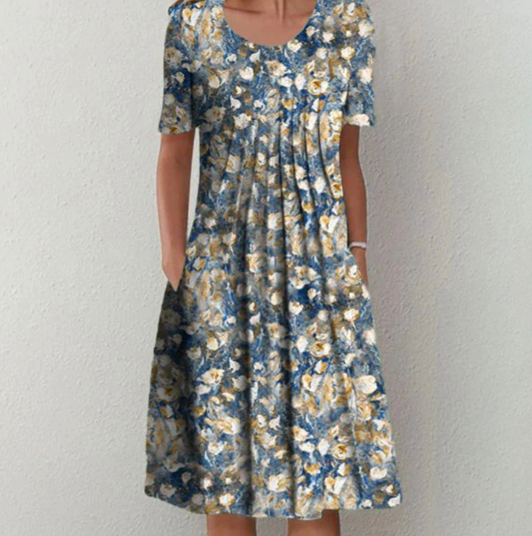 Aria | Women's Floral Print Pleated A-Line Summer Dress