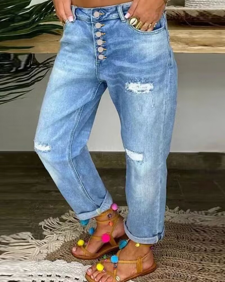 Grace | Women's Low Waist Button Fly Straight Denim Jeans