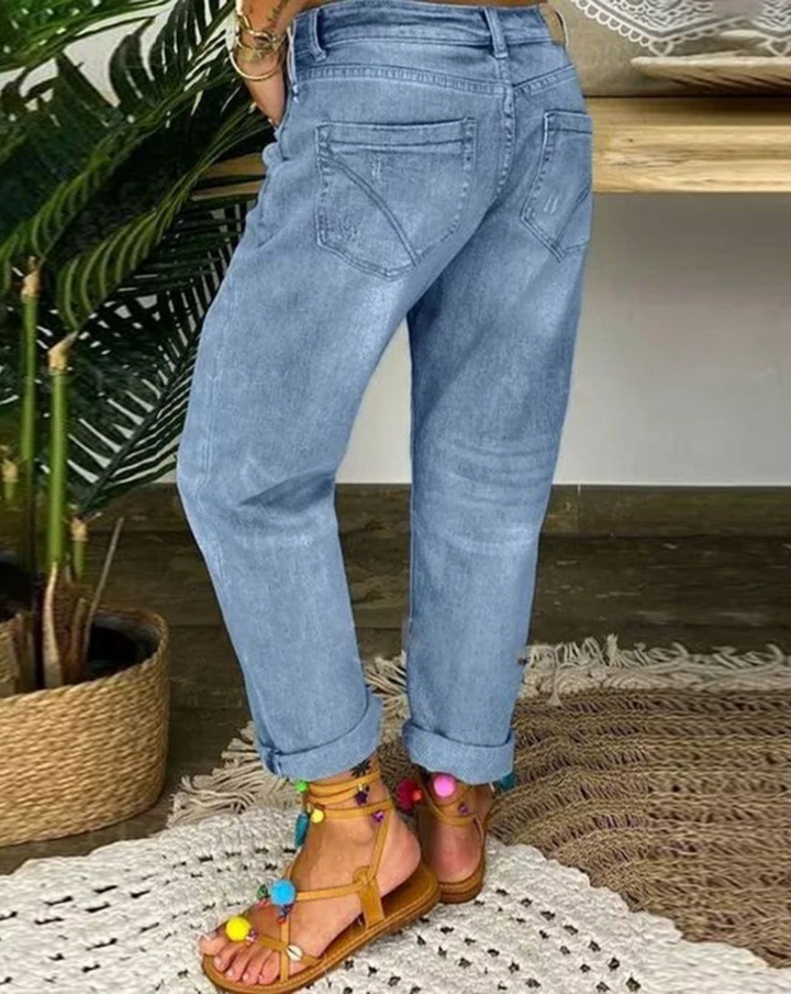 Grace | Women's Low Waist Button Fly Straight Denim Jeans