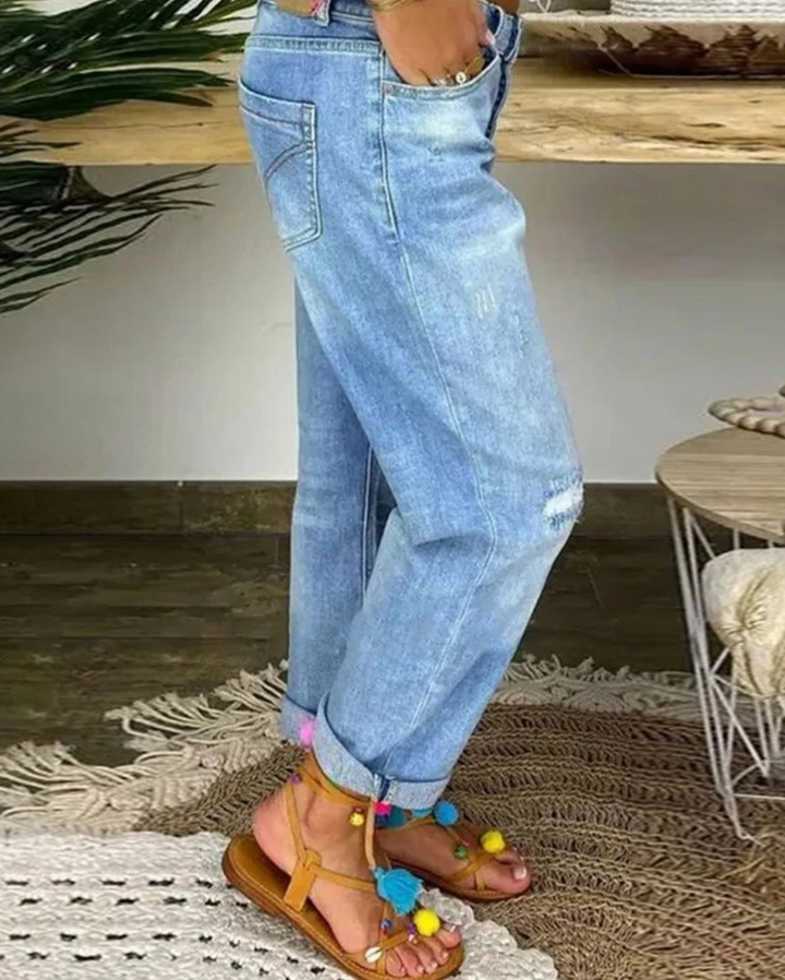Grace | Women's Low Waist Button Fly Straight Denim Jeans