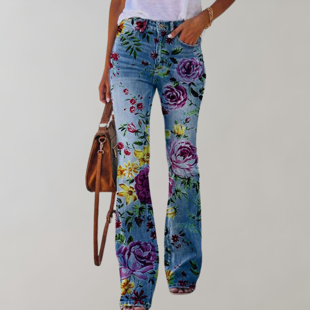 Talia | Women's Stretch Floral Flared Denim Jeans