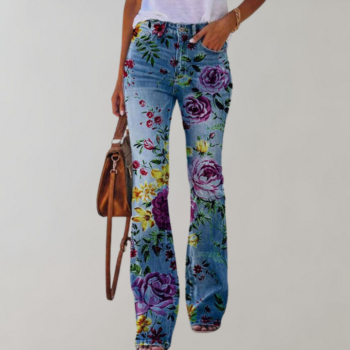 Talia | Women's Stretch Floral Flared Denim Jeans