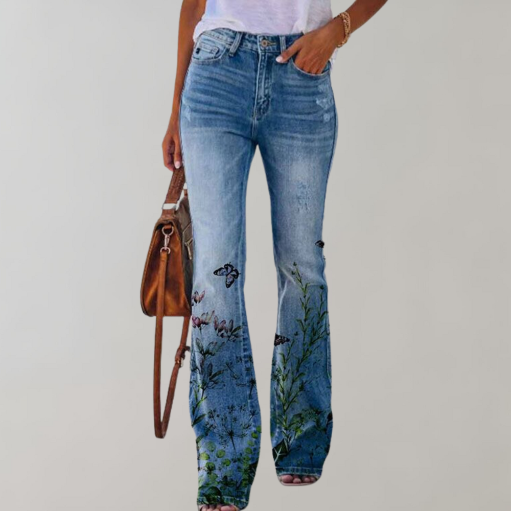Talia | Women's Stretch Floral Flared Denim Jeans