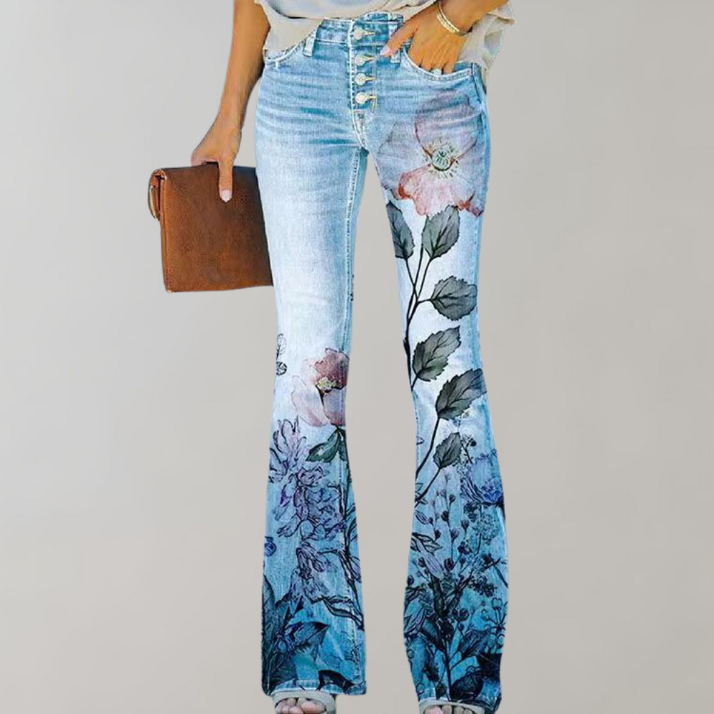 Talia | Women's Stretch Floral Flared Denim Jeans
