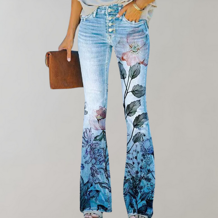 Talia | Women's Stretch Floral Flared Denim Jeans