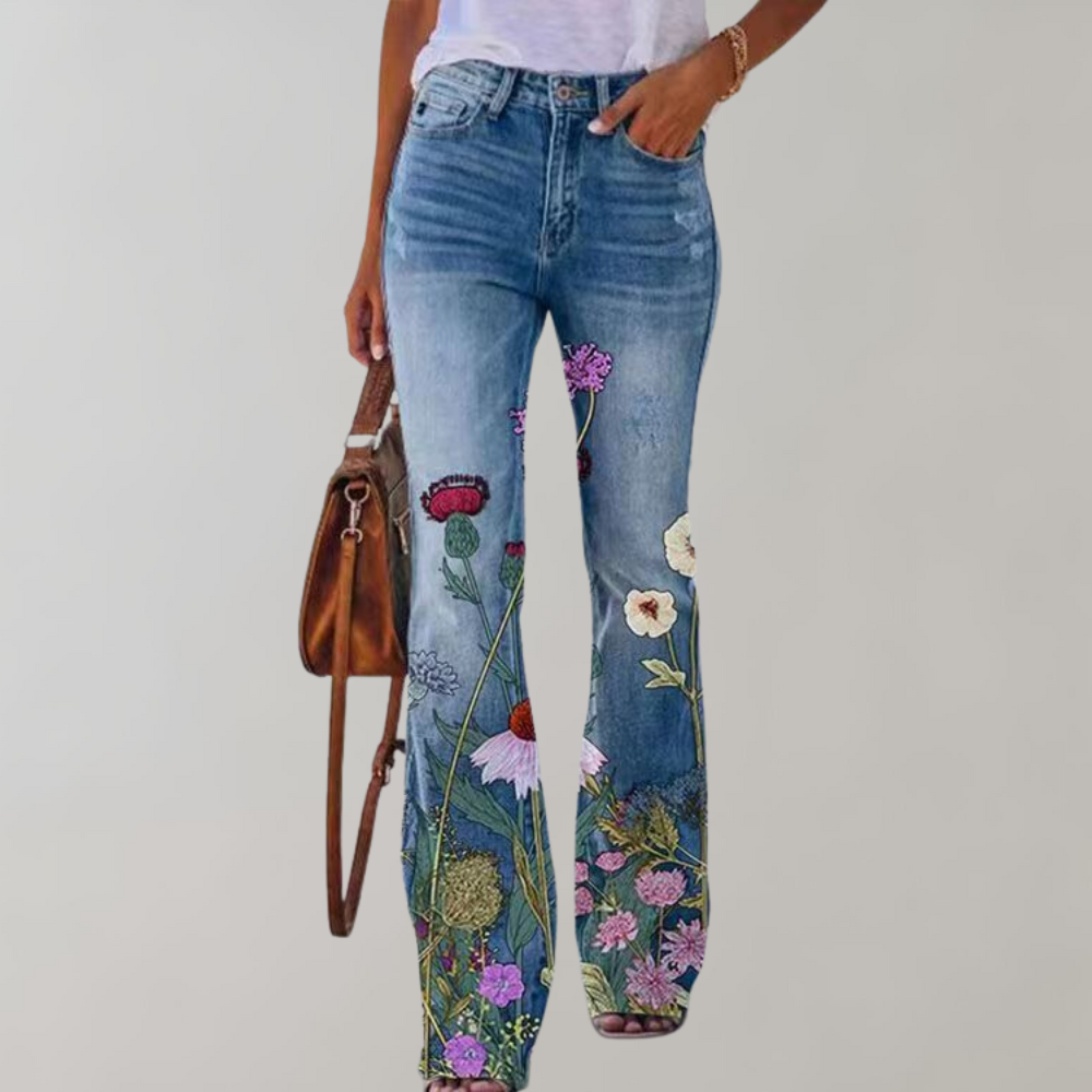 Talia | Women's Stretch Floral Flared Denim Jeans