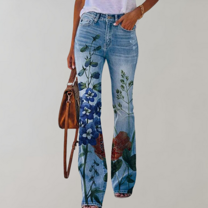 Talia | Women's Stretch Floral Flared Denim Jeans