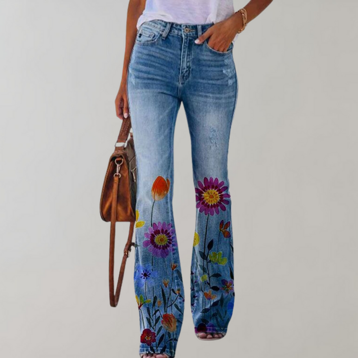 Talia | Women's Stretch Floral Flared Denim Jeans