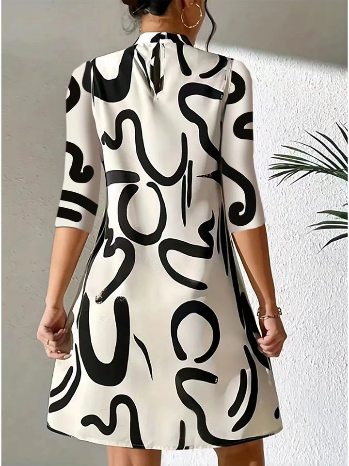 Freya | Women's Abstract Print High Neck Midi Dress