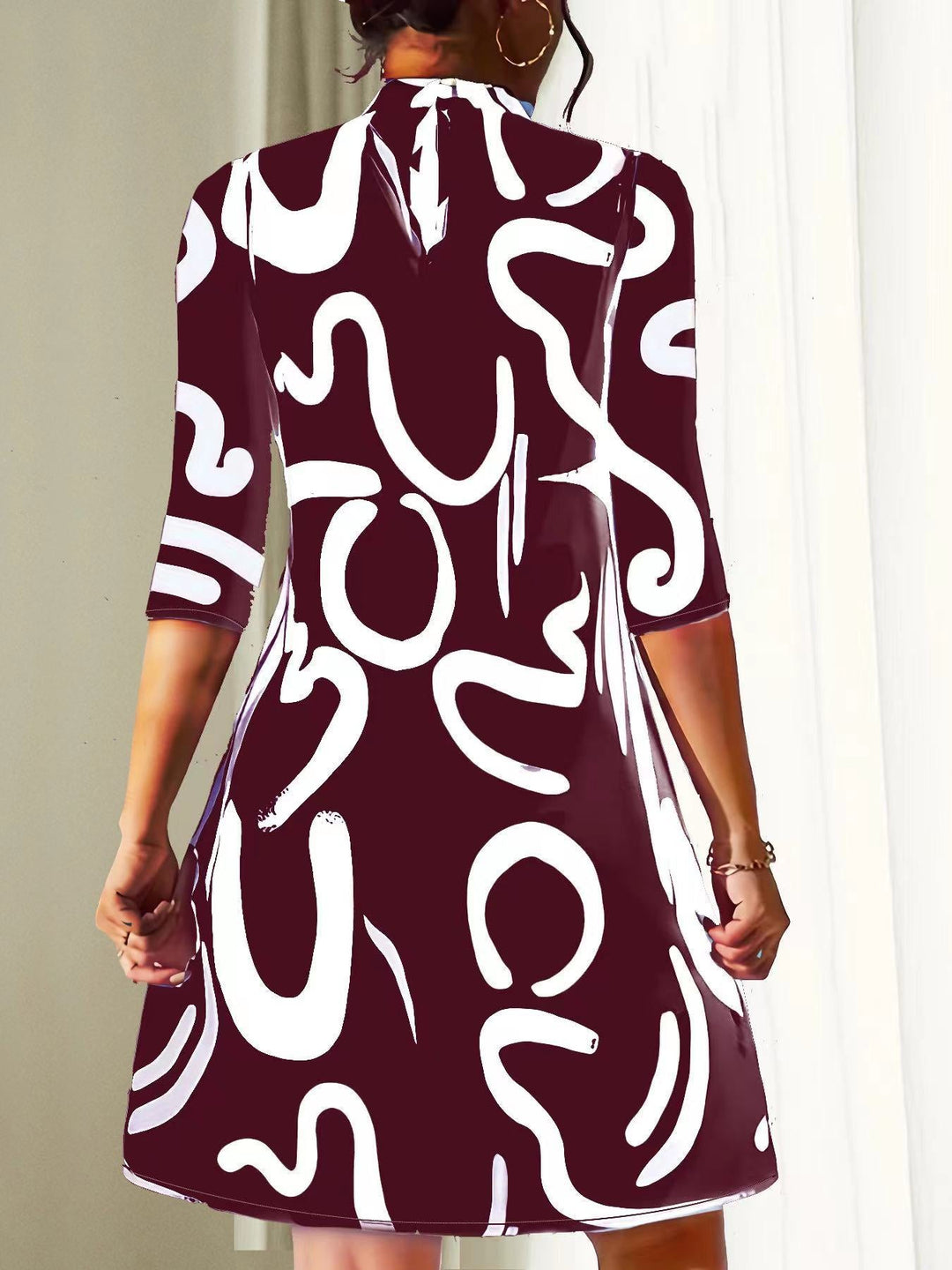 Freya | Women's Abstract Print High Neck Midi Dress
