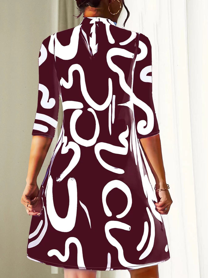 Freya | Women's Abstract Print High Neck Midi Dress