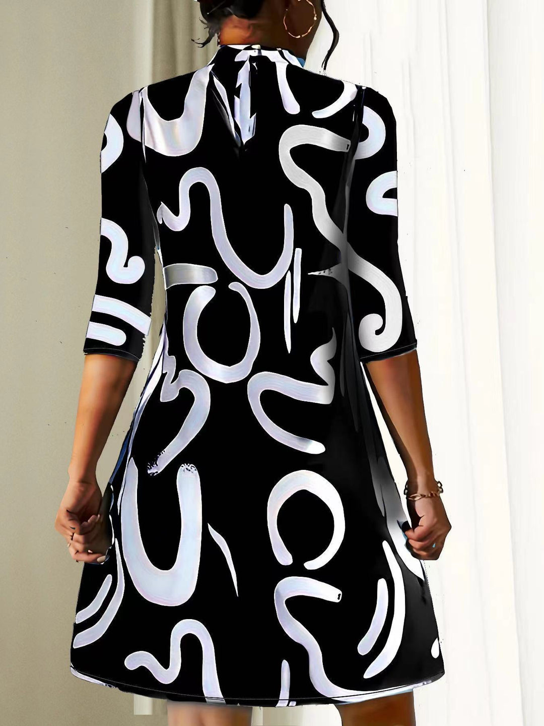 Freya | Women's Abstract Print High Neck Midi Dress