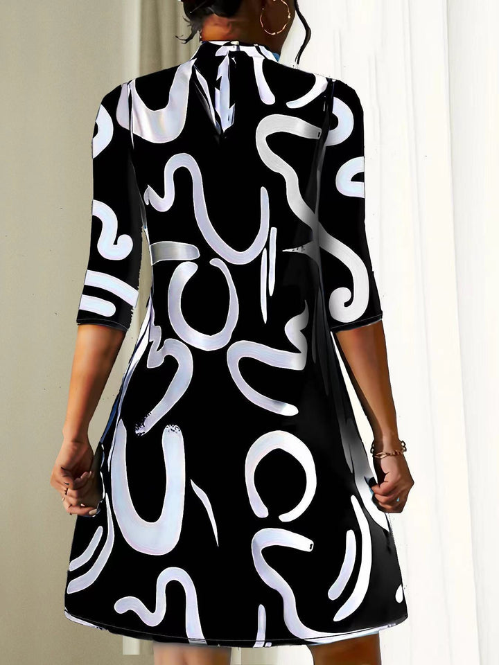 Freya | Women's Abstract Print High Neck Midi Dress