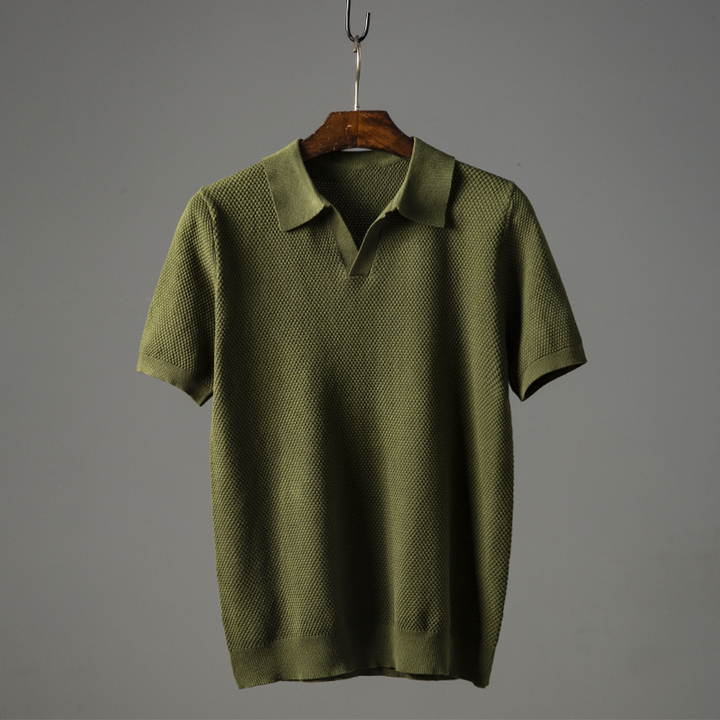 Rafael | Men's Textured Knit Open Collar Polo Shirt