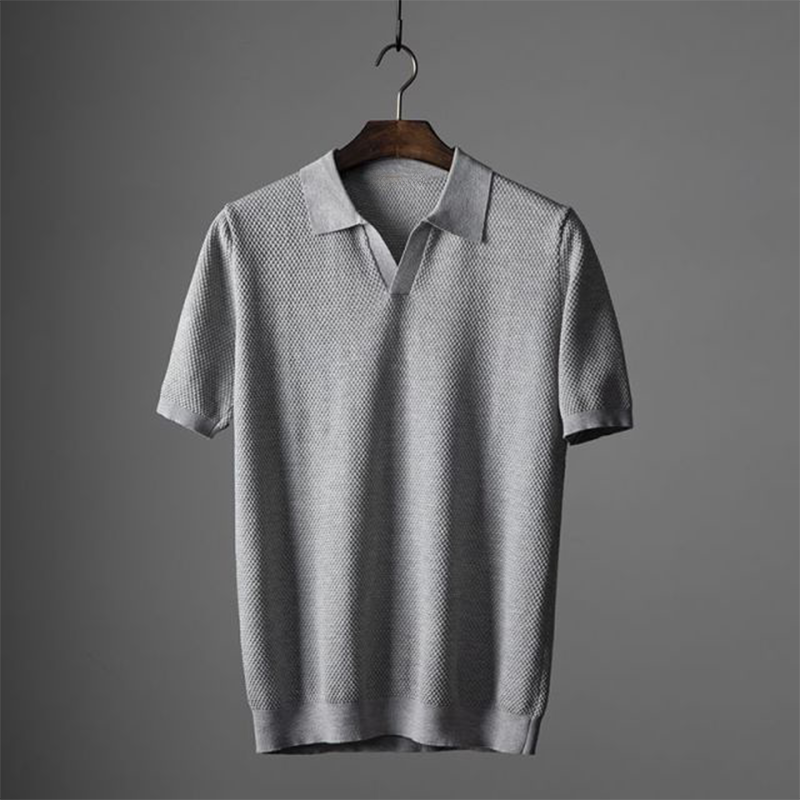 Rafael | Men's Textured Knit Open Collar Polo Shirt