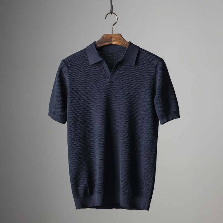 Rafael | Men's Textured Knit Open Collar Polo Shirt